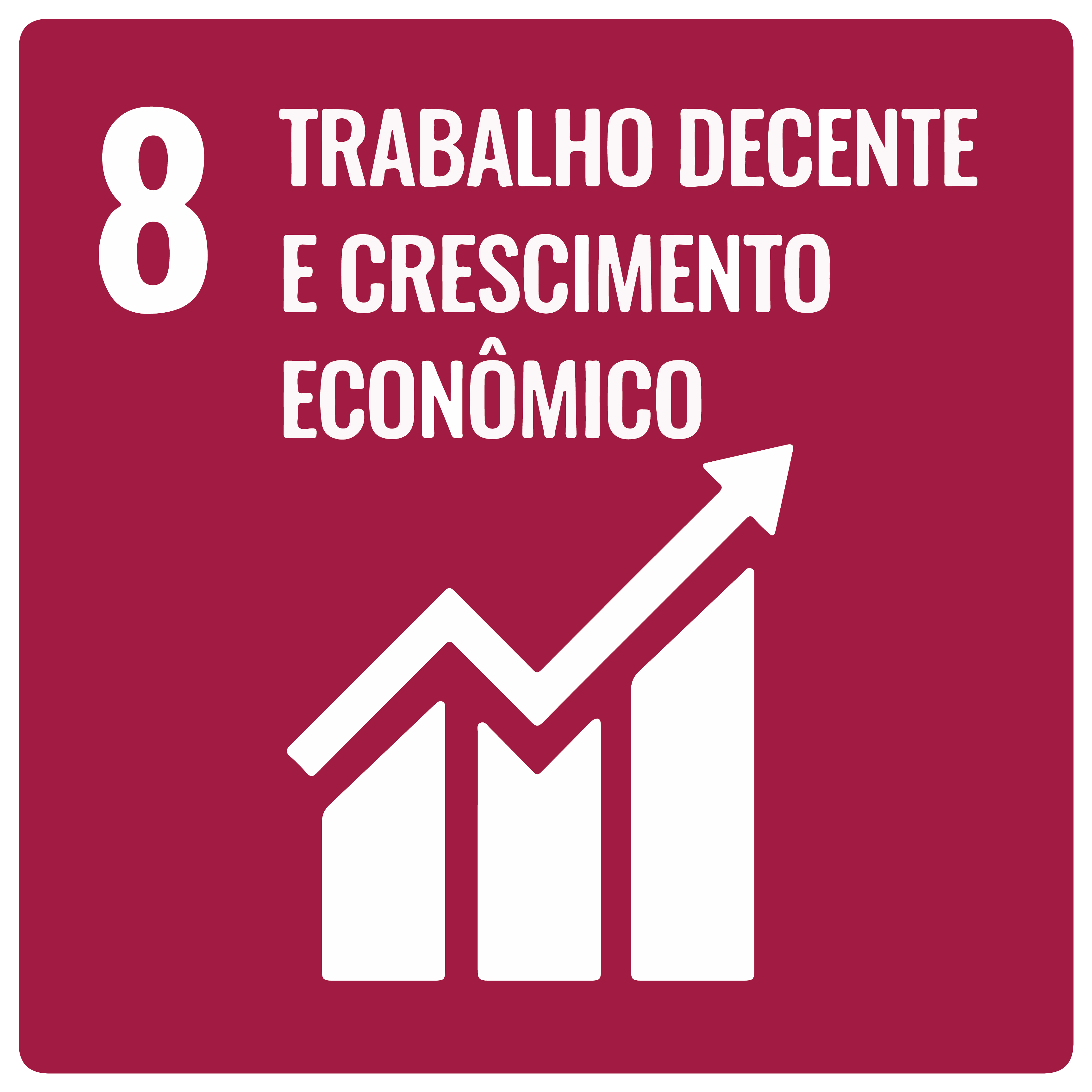 Na imagem, item 8 da ODS: Trabalho Decente e Crescimento Econômico
