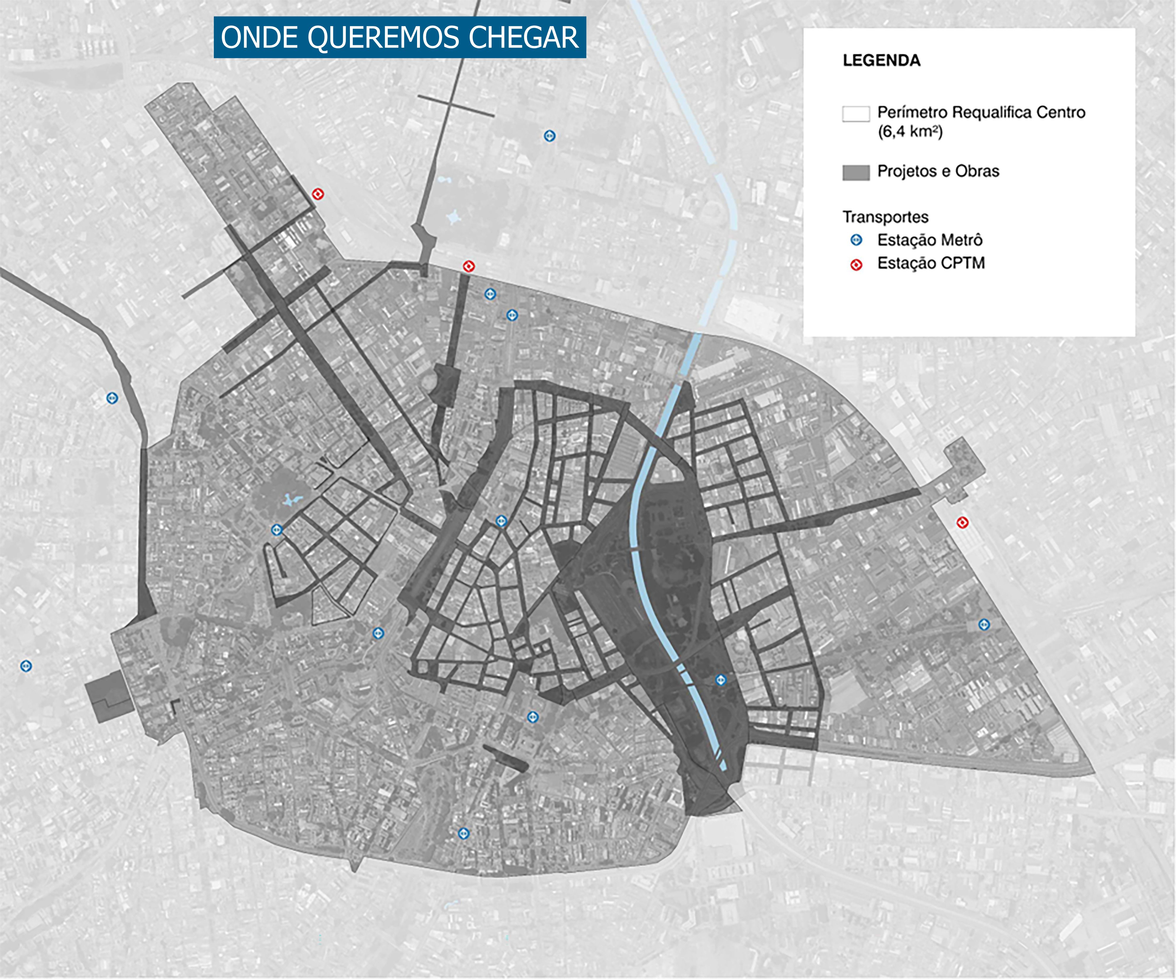 vista aérea de mapa da cidade de são paulo representando o objetivo do projeto "Todos pelo centro"