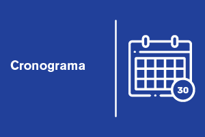 Banner azul marinho com contorno em desenho de um calendário escrita em branco cronograma