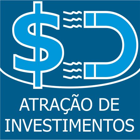 Icone ilustrativo com o desenho com simbolo de um ímã atraindo o símbolo do sifrão ao centro e abaixo o texto "Atração de investimentos"