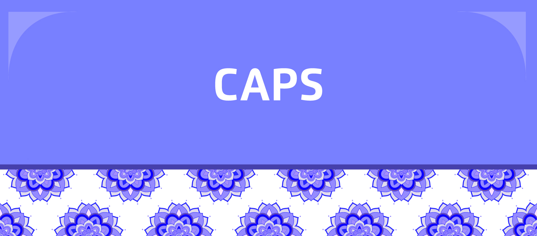 A arte tem um fundo roxo e em branco está escrito "CAPS" e abaixo flores da cor roxa com fundo branco