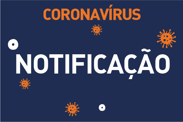 Imagem com o fundo azul com o texto coronavirus em laranja e abaixo escrito Fakenews em branco.