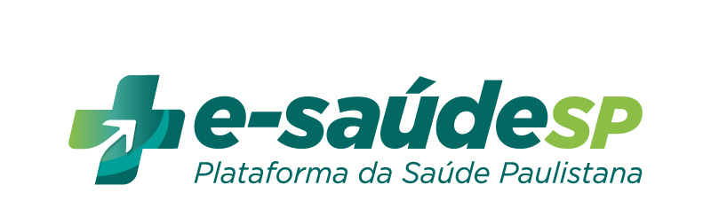 Imagem com cor de fundo branco. No centro da foto, símbolo do sinal de mais e legenda dizendo: e-SaúdeSP Plataforma da Saúde Paulistana. Nas cores verde escuro e verde claro.