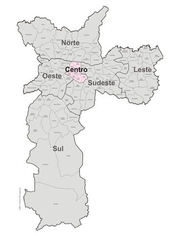 Mini Mapa Ilustrativo da Coordenadoria Regional de Saúde Centro
