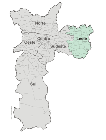 Mini Mapa Ilustrativo da Coordenadoria Regional de Saúde Leste