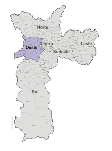 Mini Mapa Ilustrativo da Coordenadoria Regional de Saúde Oeste
