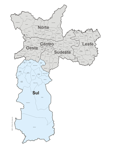 Mini Mapa Ilustrativo da Coordenadoria Regional de Saúde Sul