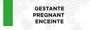 Arte possui fundo claro com ilustração em marca d'água do mapa mundi. Em letras pretas se lê: Gestante/ Pregnant/ Enceint