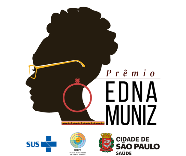 Logo oficial do programa Edna Muniz, caricatura de uma mulher negra de oculos vista de perfil