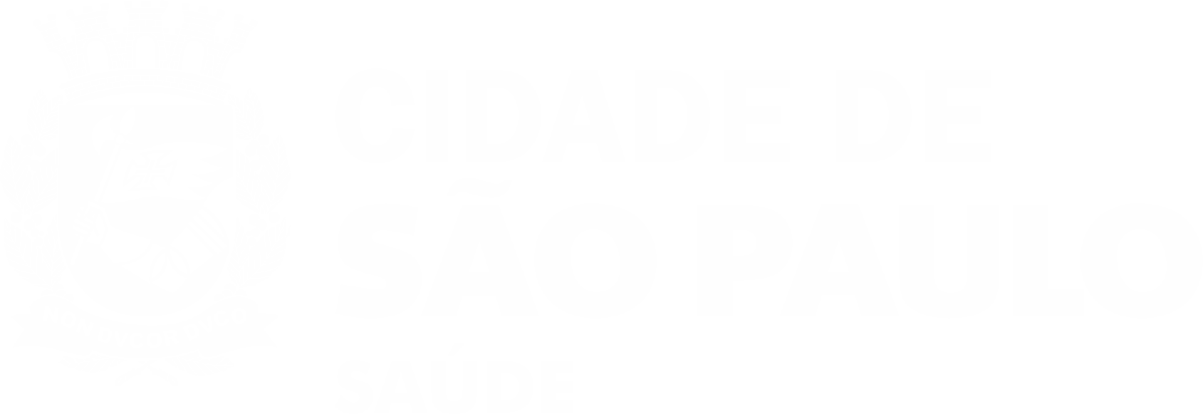 A imagem é um logo da Secretaria Municipal da Saúde, formado por um brasão e ao seu lado direito está escrito Cidade de São Paulo Saúde