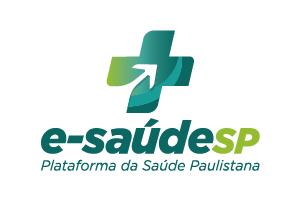 Arte possui fundo branco. Centralizado, em letras verdes está escrito: e-saúde sp - Plataforma da Saúde Paulistana. Sobre o texto há o símbolo do SUSem tons de verde, com uma seta branca subindo da esquerda para direita.