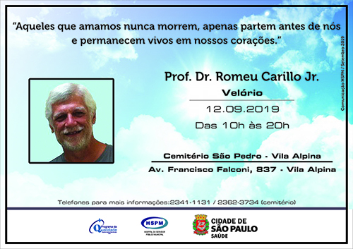 Aviso sobre o velório do Prof. Romeu