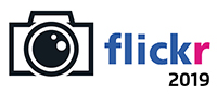 Ilustração de câmera fotográfica com o texto "flickr 2019"