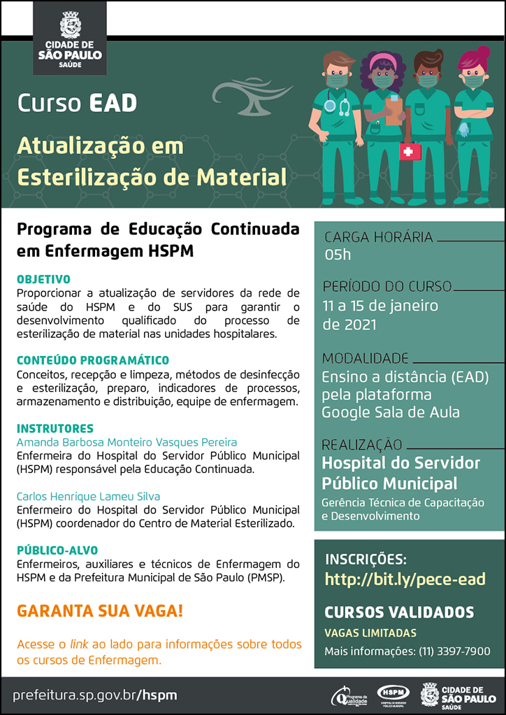 cartaz com conteúdo do curso de atualização em esterilização de material