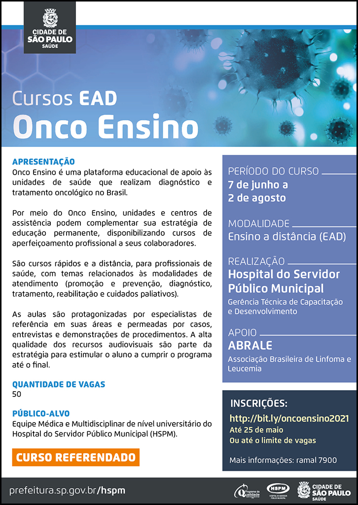 cartaz com informações sobre o curso da Onco Ensino