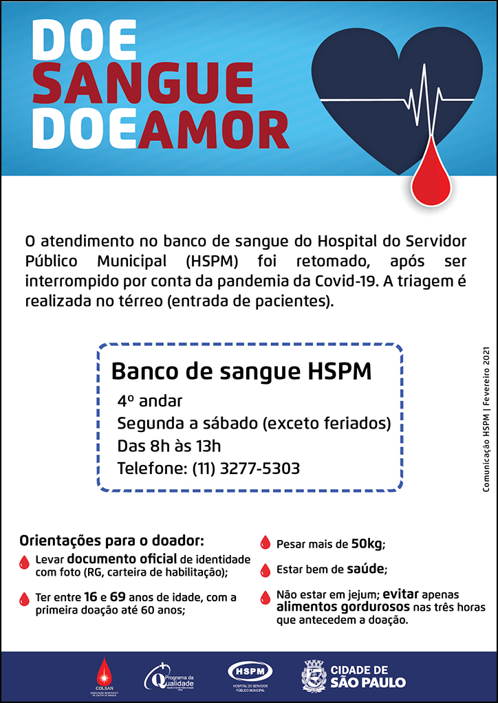 cartaz com informações sobre o funcionamento do banco de sangue. 