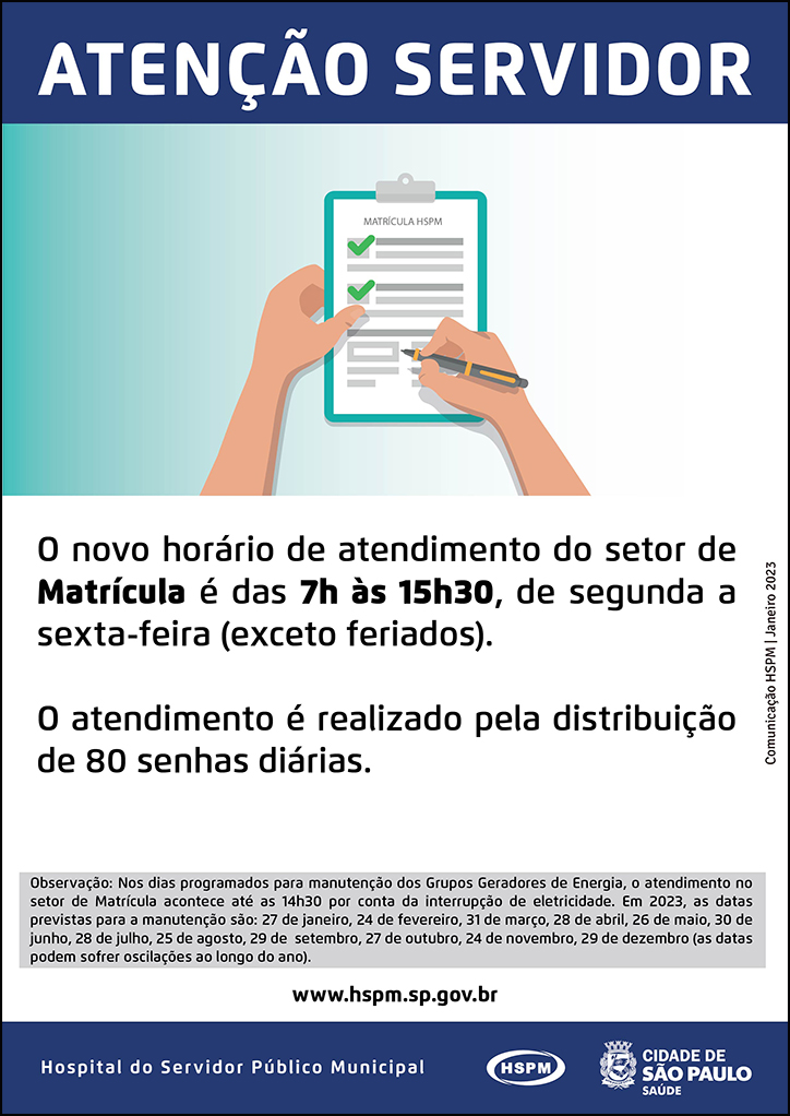 Cartaz com informações das datas e horários de funcionamento