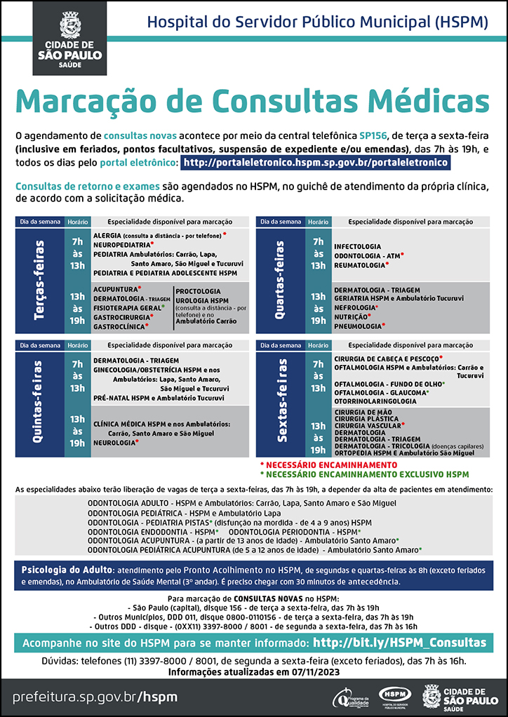 Cartaz com informações da marcação de consultas