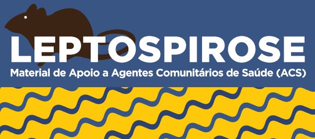 Figura azul e amarela com desenho de um rato. Escrita: Leptospirose