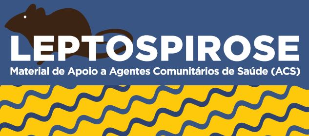 Figura azul e amarela com desenho de um rato. Escrita: Leptospirose