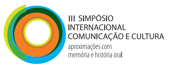 Logo formado por círculos nas cores laranja, azul e amarelo, com o texto em preto à direita III Simpósio Internacional de Comunicação e Cultura, aproximações com memórias e história oral