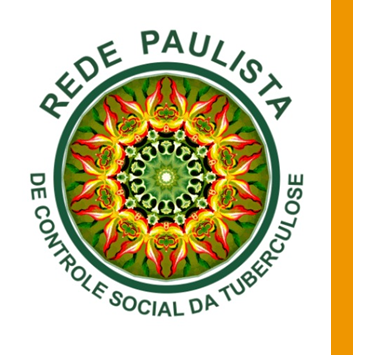 Logo da instituição, formado por uma mandala circular ao centro nas cores verde, vermelho e amarelo. Acima da mandala, em verde, está escrito Rede Paulista, e abaixo, também em verde o texto de controle social da Tuberculose.