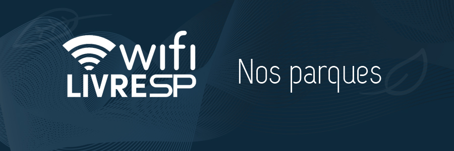 Imagem com fundo azul-escuro. À esquerda, está o logo do WiFi Livre SP, compostos por estes dizeres, compondo a frase 