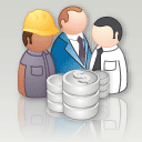 Imagem ilustrativas com três trabalhadores, com moedas na frente.