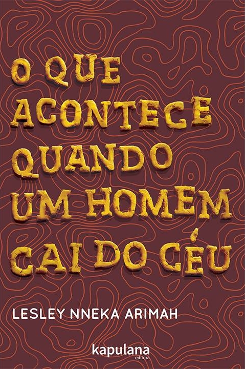 Capa de livro com fundo vinho com texturas e título em amarelo