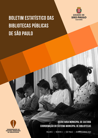 capa do Boletim Estatístico das Bibliotecas Públicas de São Paulo com uma fotografia em branco e preto de cinco crianças sentadas lendo um livro.