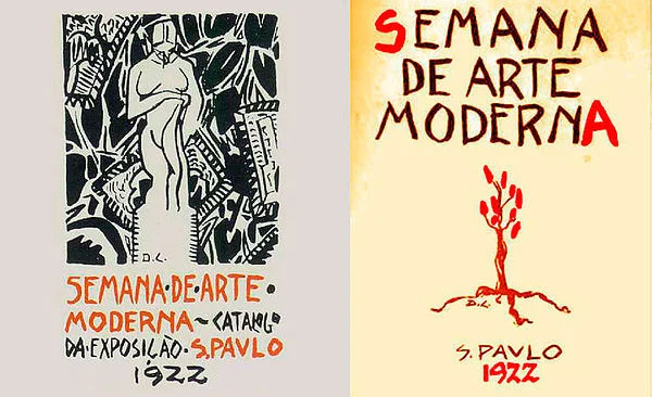 Catálogo e cartaz da Semana de Arte Moderna, produzidos pelo artista Di Cavalcanti