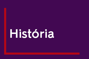 Imagem com fundo roxo com duas linhas vermelhas, uma no canto esquerdo e outra na parte inferior da imagem. No centro escrito em branco a palavra "História"
