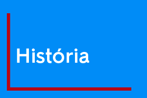 Imagem com fundo azul, linha na cor vermelha em "L" no canto inferior esquerdo da imagem. Ao centro, escrito em branco "História"