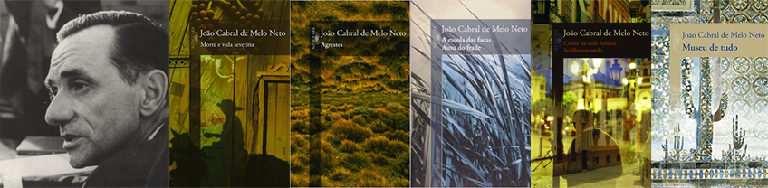 Fotografia de João Cabral de Melo Neto e algumas capas de seus livros