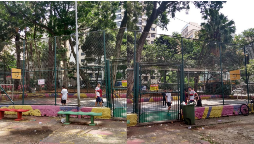 Quadra de futsal e basquete da Biblioteca Infantojuvenil Monteiro Lobato