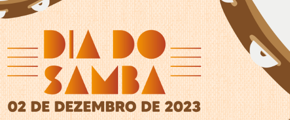 banner do dia do samba, 2 de dezembro de 2023, com imagens cortadas de pandeiros