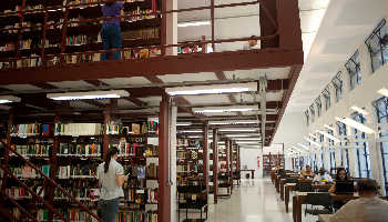 Imagem das estantes da Seção Circulante da Biblioteca Mário de Andrade.