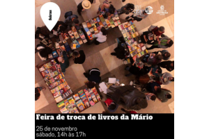 Arte feita a partir de fotografia tirada de filme da banca de livros da Feira de Troca