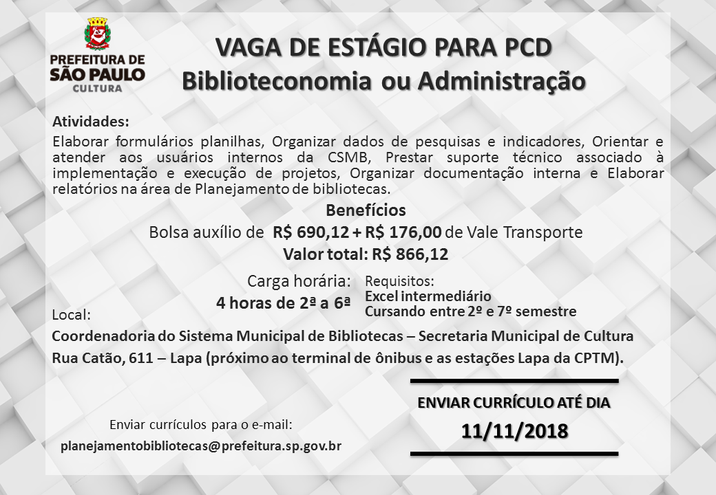 vaga de estagio para PCD