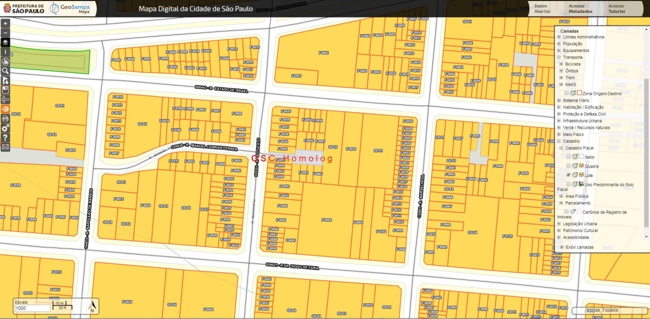 Imagem de mapa digital de ruas da cidade