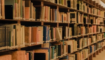 Imagem com o acervo da Seção Circulante da Biblioteca Mário de Andrade em tom sépia.