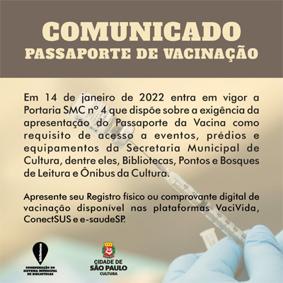 Passaporte da vacina nos equipamentos culturais da prefeitura