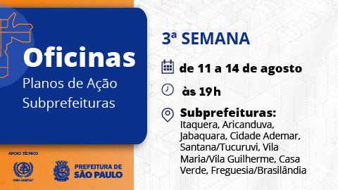 A imagem é um pôster ou um banner digital em português, com um design moderno e em tons de azul e branco. No lado esquerdo, sobre um fundo azul escuro em formato de bolha arredondada, há um texto em branco com letras grandes que diz