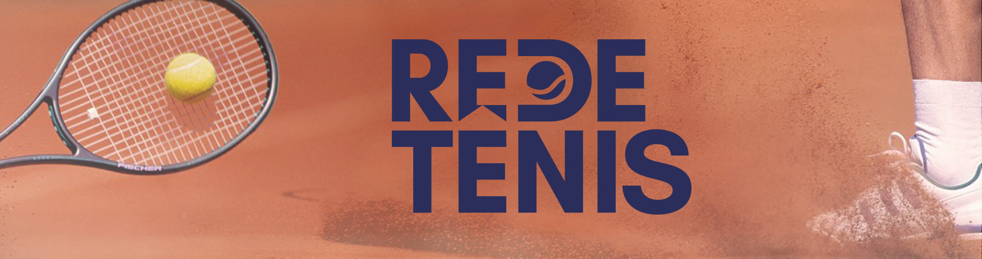 Na imagem, Logo da Rede Tênis, com a raquete e uma bola de tênis logo atrás.