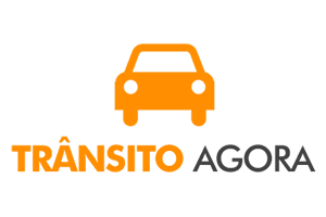 Logo do Trânsito Agora: texto em maiúsculas sob desenho de carro amarelo.