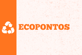 Imagem com a escrita ecopontos em laranja e o símbolo da reciclagem 
