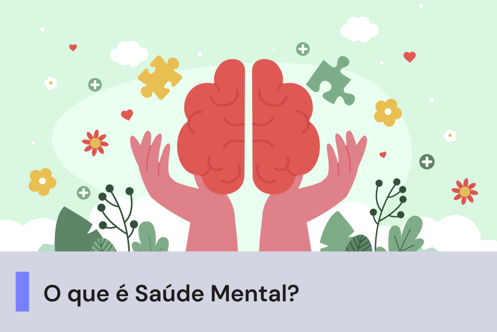 A imagem mostra uma ilustração de duas mãos segurando um cérebro e flores ao redor. Abaixo, uma faixa com o texto 