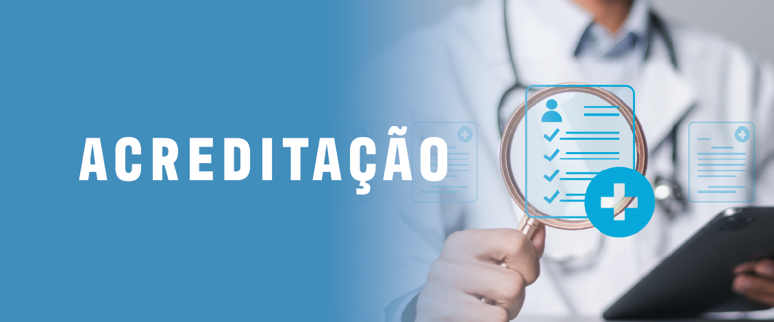 A imagem possui um fundo azul com uma pessoa segurando uma lupa, ao centro o texto descrito 