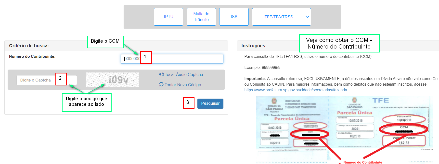 tela de critério de busca